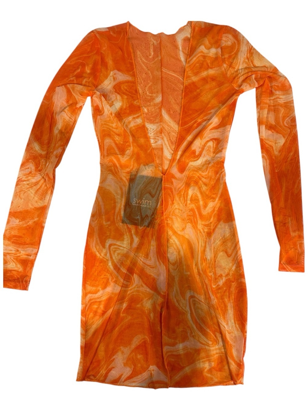 naked wardrobe Orange Marble-Print Long Sleeve Swim Coverup